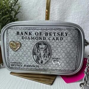 Betsey Johnson “Bank of Betsey” Diamond Card Crossbody Bag Silver NWT